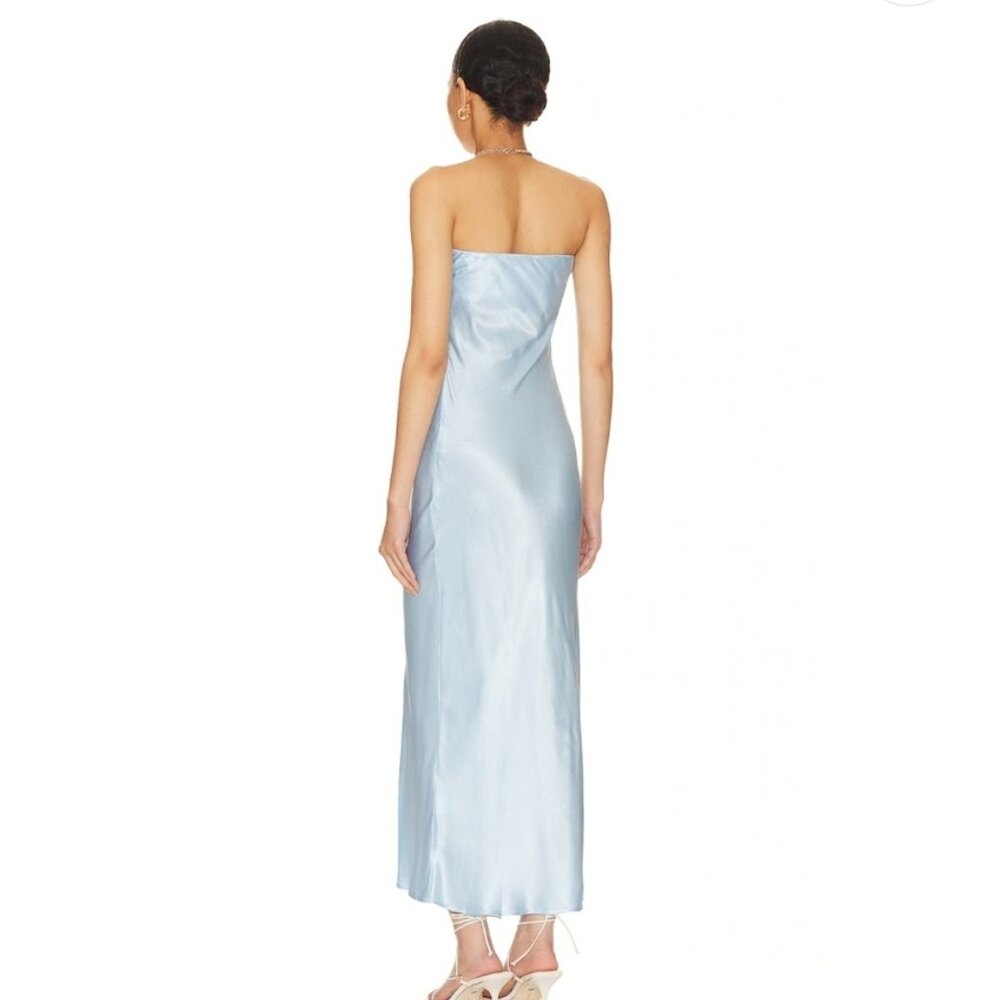 Strapless Satin Midi Dress in Pale Blue - Picture 3 of 11